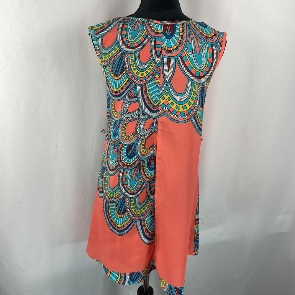 Hot & Delicious Coral Sheer Dress with Pattern - Picture 3 of 8